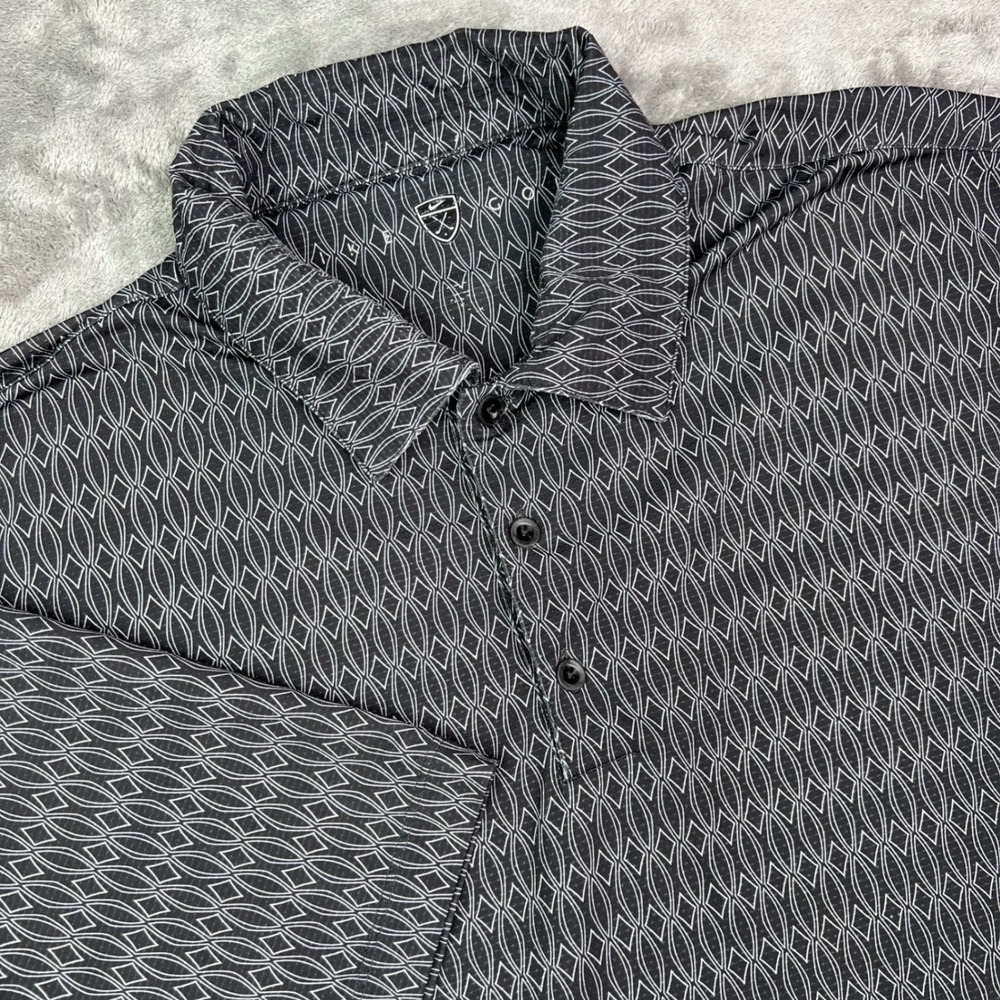 VTG Nike Golf Polo Shirt Men L Black White Geometric Diamond Stretch Performance